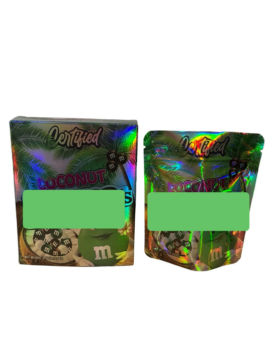 Coconut Em & Em’s 3.5g Mylar Bags & Boxes Certified
