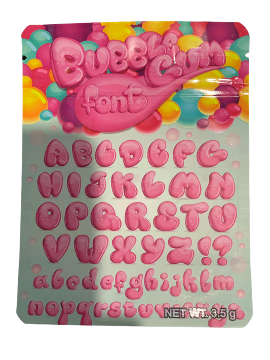 Bubblegum Font Mylar Bags 3.5g