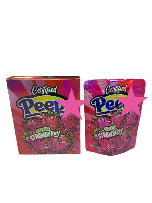 Sour Strawberry Peepz 3.5g Mylar Bags & Boxes Certified